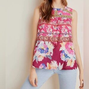 Vineet Bahl Anthropologie Roderiga Women’s Embroidered Sleeveless Top Pink Sz S